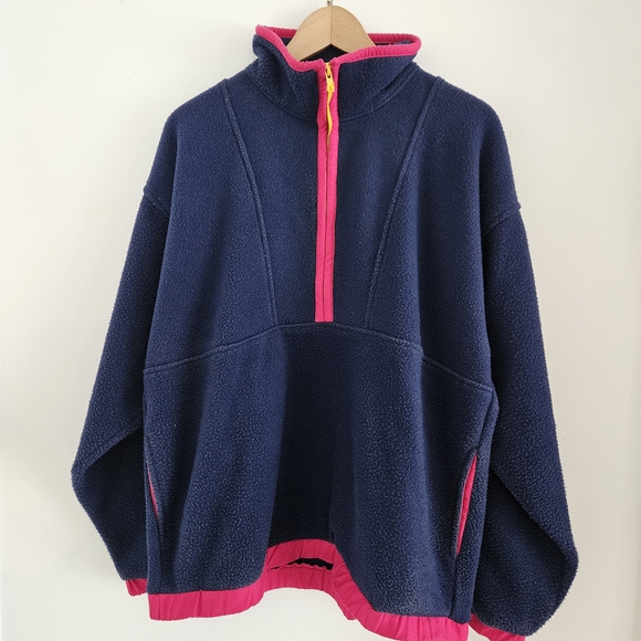 GAP Other - Vintage 90s GAP Arctic Light Fleece Medium 1/4 Zip Oversized Pullover Navy Pink